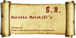 Beretka Malakiás névjegykártya